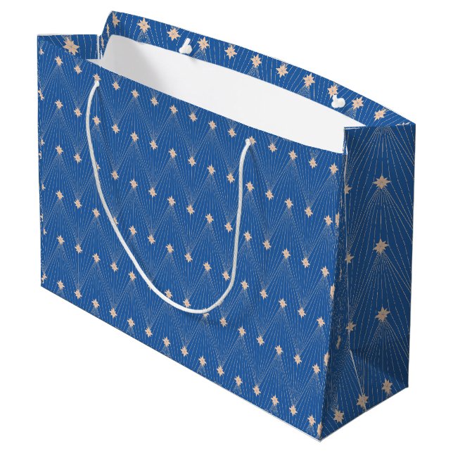 Eleganter Blauer und Weißer Weihnachtsbaum Große Geschenktüte (Rückseite Schrägansicht)