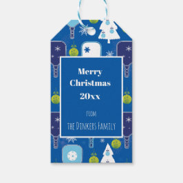 Eleganter, blauer und weißer Weihnachtspickleball Geschenkanhänger