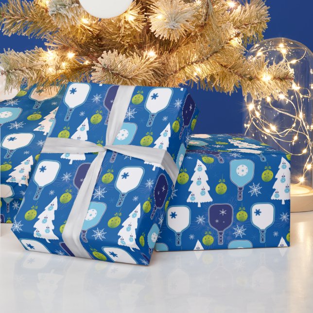 Eleganter, blauer und weißer Weihnachtspickleball  Geschenkpapier (Feiertage)