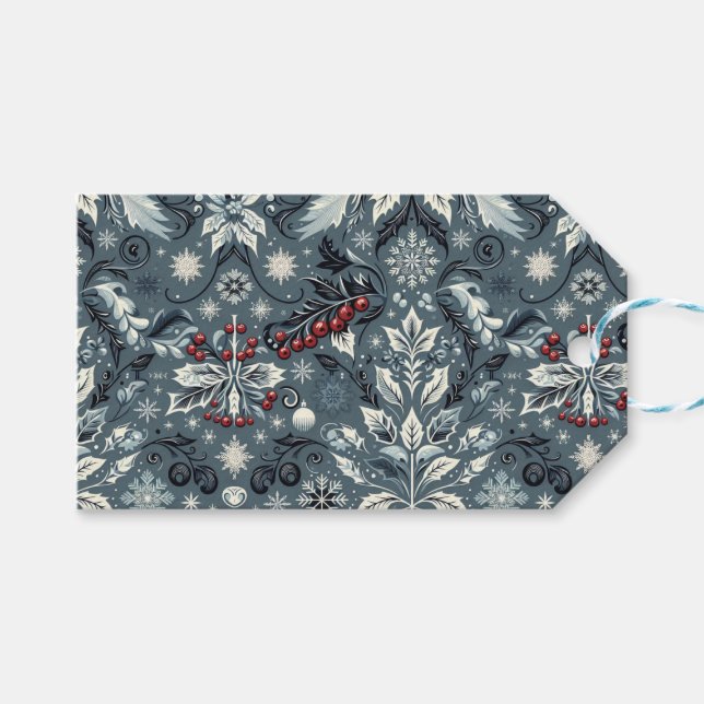 Eleganter Blauer Urlaub Weinroute und Schneeflocke Geschenkanhänger (Vorderseite (Horizontal))
