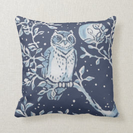 Eleganter Blauer Wald Owl Mond Kissen