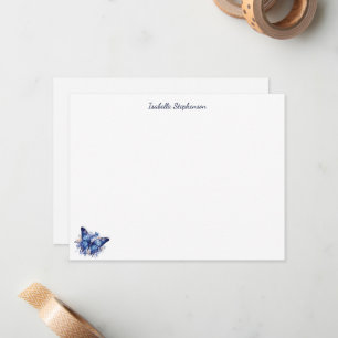 Eleganter blauer Wasserfarb-Schmetterling-Blumen Mitteilungskarte