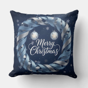 Eleganter blauer Weihnachts-Kranz-Wurfkissen Kissen