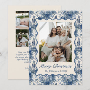 Eleganter blauer Weihnachts-Toile-Nussknacker 5 Fo Feiertagskarte