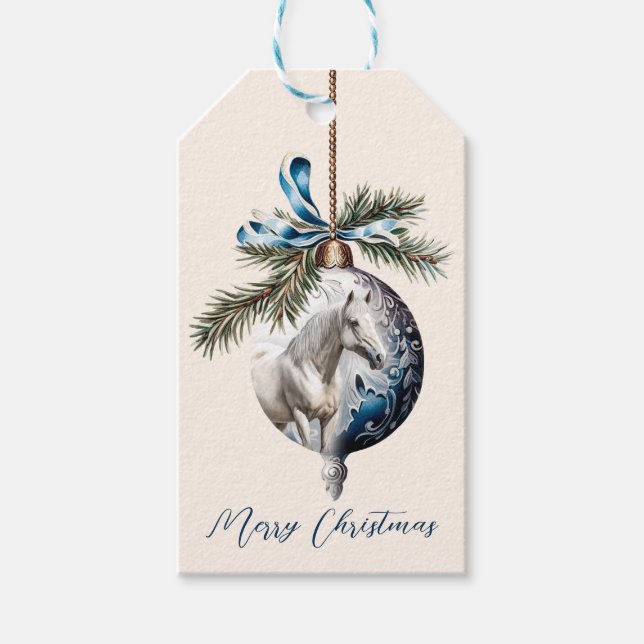 Eleganter, blauer Weihnachtspferd Geschenkanhänger (Vorderseite)
