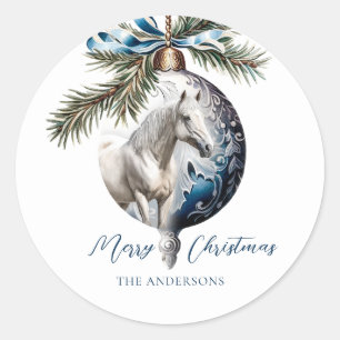 Eleganter, blauer Weihnachtspferd Runder Aufkleber