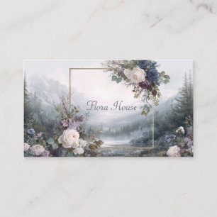 Eleganter Blaugrüner Floraler Goldrahmen Aquarell Visitenkarte