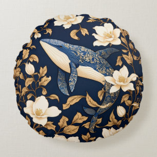 Eleganter Blauwal, inspiriert von William Morris'  Rundes Kissen