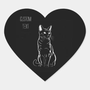 Eleganter Blick: Personalisierte Cat Silhouette No Herz-Aufkleber