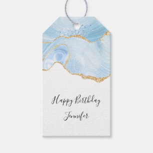 Eleganter Blue and Gold Agate Border Geburtstag Geschenkanhänger