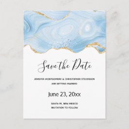 Eleganter Blue and Gold Agate Border Save the Date Einladungspostkarte