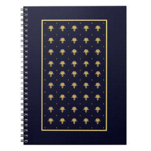 Eleganter Blue and Gold Damask Notizblock