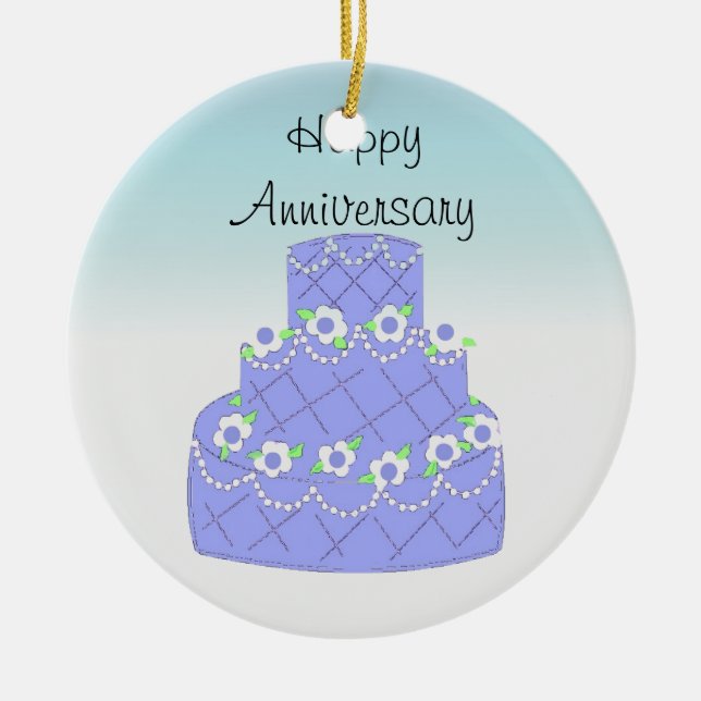 Eleganter Blue Anniversary Cake Keramikornament (Vorne)
