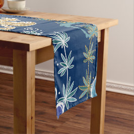 Eleganter Blue Aqua Türkis Gold Glitzer Kurzer Tischläufer