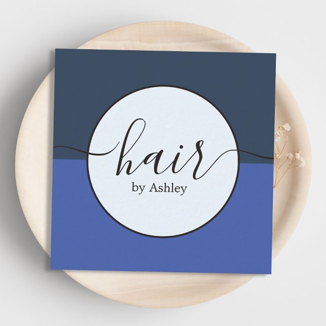 Eleganter Blue Black Circle Friseur Quadratische Visitenkarte (Von Creator hochgeladen)