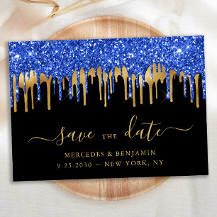 Eleganter Blue Black Gold Glitzer Tropfen Hochzeit Save The Date