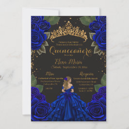 Eleganter Blue Black Quinceñera Rose Gold Glitzer Einladung
