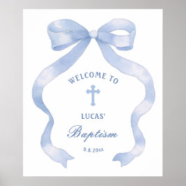 Eleganter Blue Bow Taufe Willkommen Poster