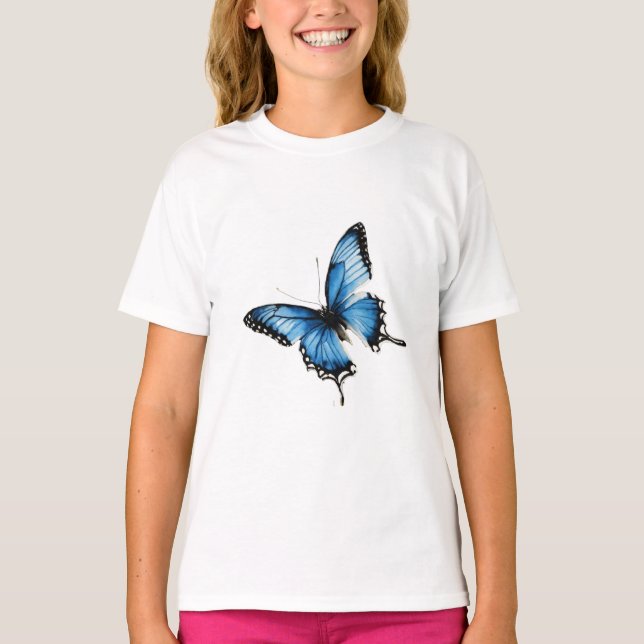 Eleganter Blue Butterfly T - Shirt (Vorderseite)