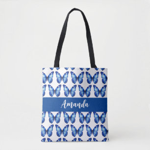 Eleganter Blue Butterly Pattern Name Tasche