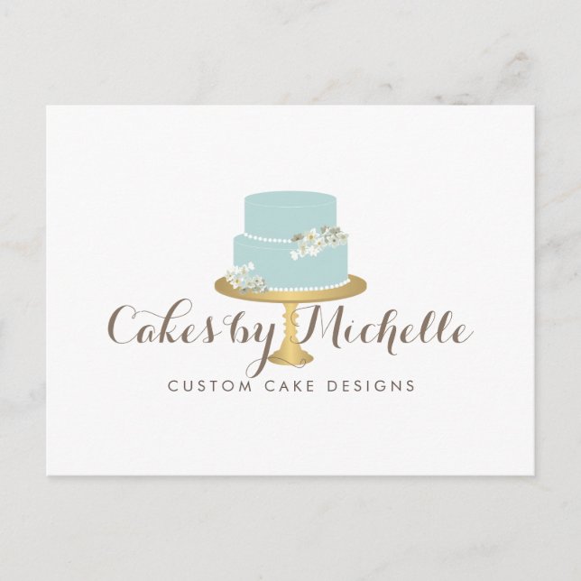 Eleganter Blue Cake mit floraler Cake Decoration Postkarte (Vorderseite)