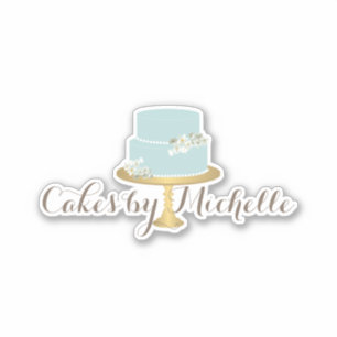 Eleganter Blue Cake mit Florals Aufkleber