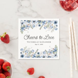 Eleganter Blue Coctail begrüßt Liebe Hochzeit Serviette