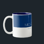 Eleganter Blue Custom Monogram Name and Job Zweifarbige Tasse<br><div class="desc">Einfach individualisieren - Eigener Text/Name hinzufügen - Ihren Beruf,  Job oder Firmennamen hinzufügen,  die Hintergrundfarbe,  Textfarbe und Schriftart ändern,  indem Sie auf Anpassen klicken,  Dieser klassische Einfache Name für alle</div>