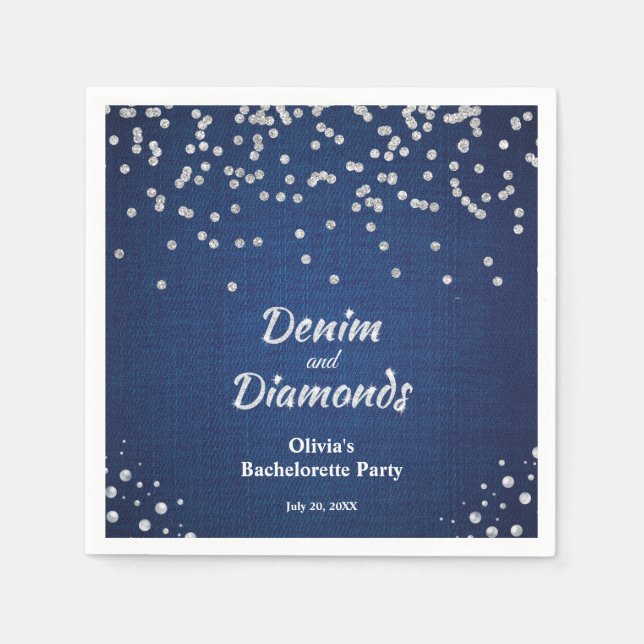 Eleganter Blue Denim and Diamonds Junggeselinnen-A Serviette (Vorderseite)