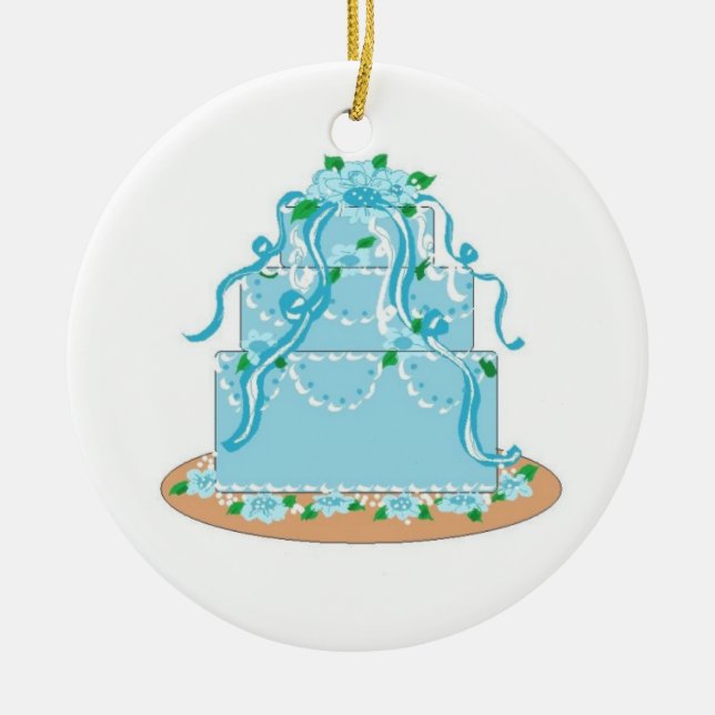 Eleganter Blue Designer Cake Keramik Ornament (Vorne)