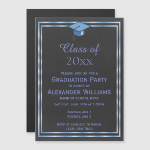 Eleganter Blue Double Gerahmt Men-Abschluss Magneteinladung