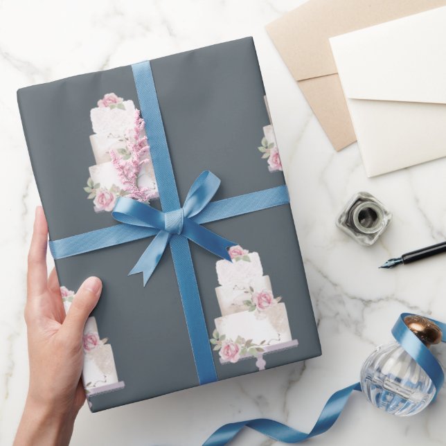 Eleganter Blue Drei-Tier-Kuchen Geschenkpapier (Schenken)