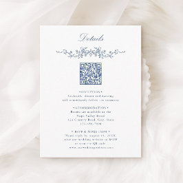 Eleganter Blue Floral Border QR Code Hochzeitdetai Begleitkarte