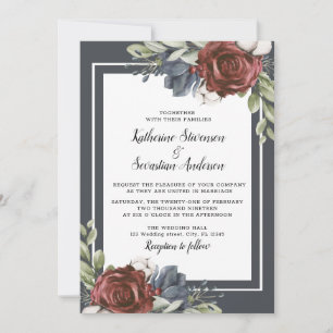 Eleganter Blue Floral Dark Moody Brautparty Flyer Einladung