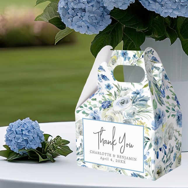 Eleganter Blue Floral Spring Garden Custom Wedding Geschenkschachtel (Von Creator hochgeladen)