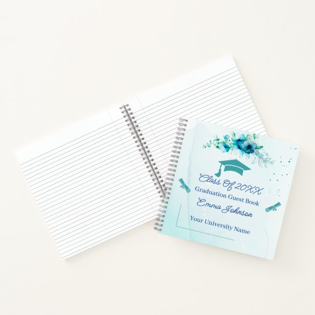Eleganter Blue Flowers Abschluss individuell anpas Notizbuch (Innenseite)