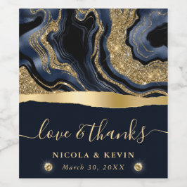 Eleganter Blue Foil und Gold Glitzer Agate Wedding Weinetikett