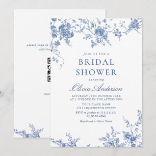 Eleganter Blue French Garden BRAUTPARTY QR-Code Einladung