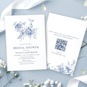 Eleganter Blue French Garden BRAUTPARTY QR-Code Einladung