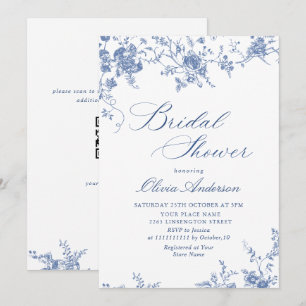 Eleganter Blue French Garden BRAUTPARTY QR-Code Einladung