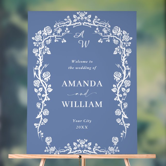 Eleganter Blue French Garden Floral Wedding Willko Acrylschild (Neutral)