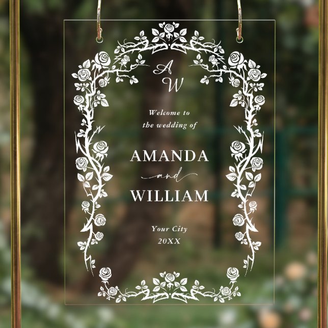 Eleganter Blue French Garden Floral Wedding Willko Acrylschild (Von Creator hochgeladen)