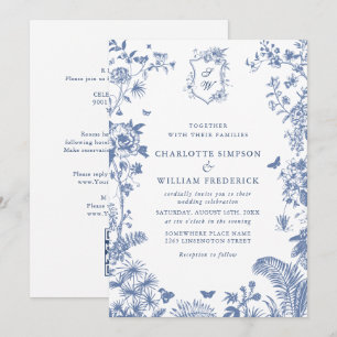 Eleganter Blue French Garden Wedding All in One Einladung