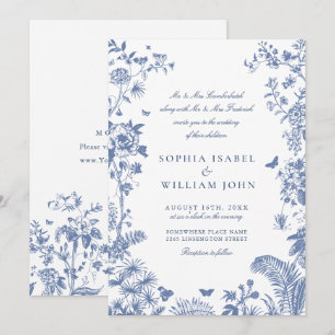 Eleganter Blue French Garden Wedding Einladung