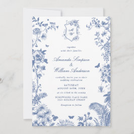 Eleganter Blue French Garden Wedding Foto QR Code Einladung