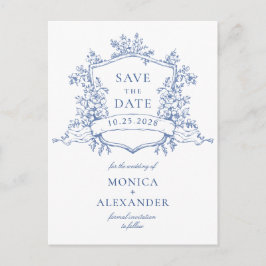 Eleganter Blue French Garden Wedding Save the Date Postkarte