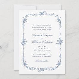 Eleganter Blue French Rose Garden Wedding QR Code Einladung