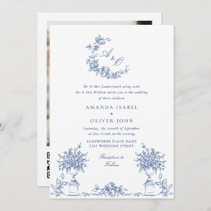 Eleganter Blue French Rose Garden Wedding QR Code Einladung