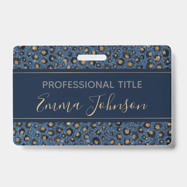 Eleganter Blue Glitzer Black Gold Leopard Print Ausweis (Vorderseite)