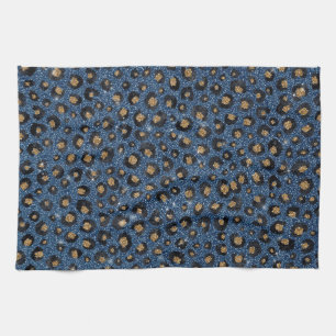 Eleganter Blue Glitzer Black Gold Leopard Print Geschirrtuch